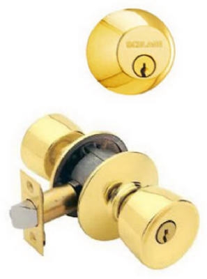 Bright Brass Bell Design Combination Keyed Entry Lockset and Deadbolt