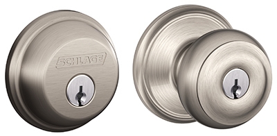Satin Nickel Georgian Design Combination Keyed Entry Lockset and Deadbolt