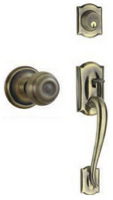 Camelot Exterior Door Handleset, Georgian Design, Single Cylinder, Antique Brass