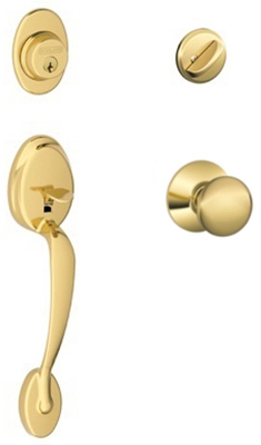 Plymouth Exterior Door Handleset, Flair Design, Bright Brass