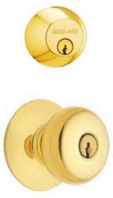 Bright Brass Double Cylinder Deadbolt & Plymouth Knob Combo Pack