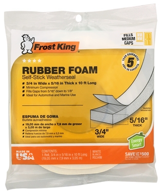 Rubber Foam Weatherseal Tape, 3/4W x 5/16-In. T x 10-Ft.