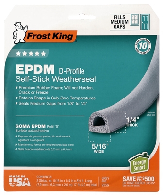 Extreme Rubber Weatherseal, 5/16 W x 1/4-In. T x 17-Ft.