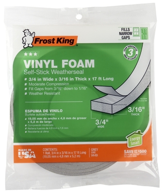 Vinyl Foam Weatherstrip Tape, 3/4W x 3/16-In. T x 17-Ft.