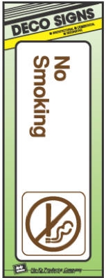 Sign,  inchNo Smoking inch, Peel & Stick, Brown & White Plastic, 3 x 9-In.