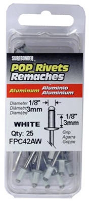 25-Pack Short Aluminum White Rivet