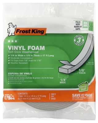 Vinyl Foam Weatherseal Tape, 1/4W x 1/8-In. T x 17-Ft.