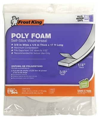 Poly Foam Weatherseal Tape, 3/8W x 1/4-In. T x 17-Ft.