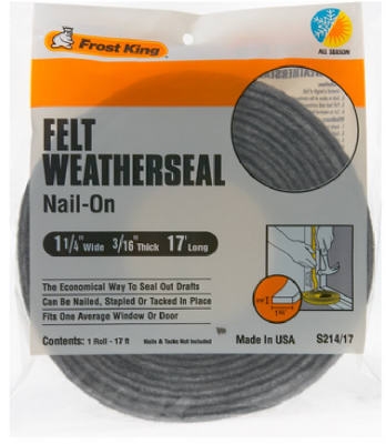Felt Weatherstrip, 1-1/4 inch W x 3/16 inch T x 17' L