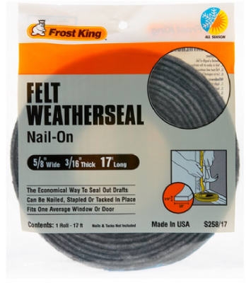 Felt Weatherstrip, 5/8W x 3/16-In. T x 17-Ft.