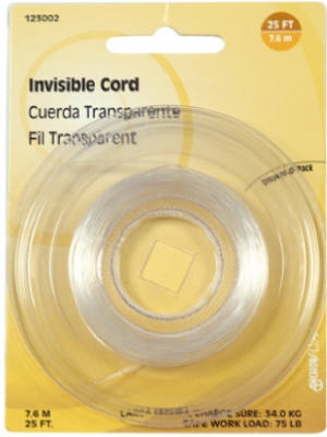 Picture Hanging Cord, Invisible, Nylon, 10-Lb., 25-Ft.