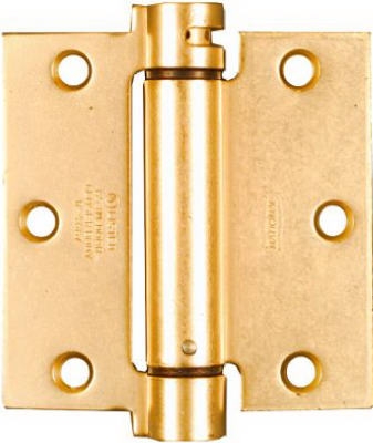 Mortise Spring Hinge, Brass, 3.5 x 3.5-In.