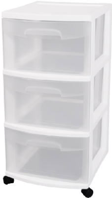 Storage Cart, White With 3 See-Thru Drawers, Must Purchase in Quantities of 2