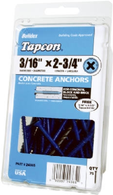 Tapcon 3/16 x 2-3/4-Inch Concrete Anchors with Phillips Flat Head, 75-Pack