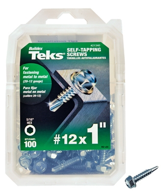 Drill Point Screws, Self-Tapping, Hex Washer Head, #12 x 1-In., 100-Pk.