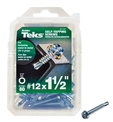 Drill Point Screws, Self-Tapping, Hex Washer Head, #12 x 1-1/2-In., 80-Pk.