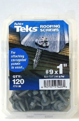 Teks #9 x 1-Inch Hex-Washer-Head Roofing Screws, 120-Pack