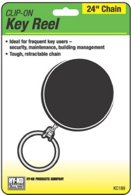 Key Reel Clip, Retractable, Black With 24-In. Chain