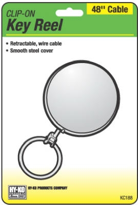 Key Reel Clip, Retractable, Chrome With 48-In. Wire Cable