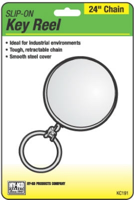 Key Reel, Slip-On, Retractable, Chrome With 24-In. Chain