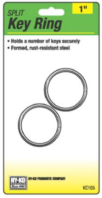 Split Key Ring, Steel, 1-In., 2-Pk.