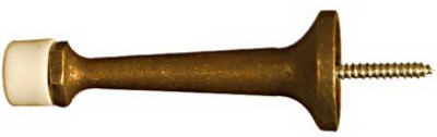 Doorstop, Wall-Mount, Rigid, Polished Antique Brass, 3-In.