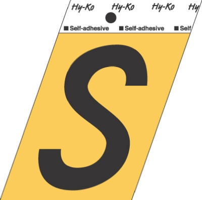 3-1/2-Inch Black/ Gold Aluminum Adhesive Letter S