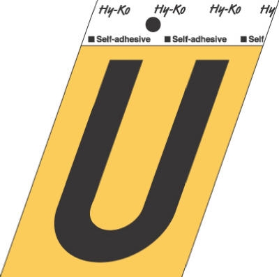 3-1/2-Inch Black/ Gold Aluminum Adhesive Letter U