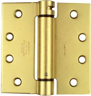 Mortise Spring Hinge, Brass, 4 x 4-In.