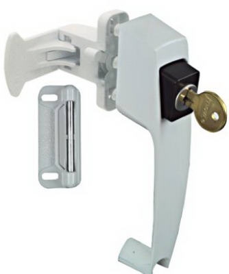 Screen & Storm Door Latch, Keyed, Push-Button, White