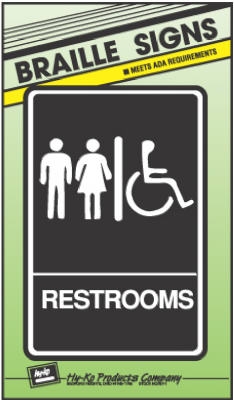 Braille Sign,  inchRestroom inch, Peel & Stick, 6 x 9-In.