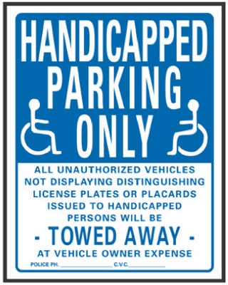 Sign,  inchHandicapped Parking Only inch, Blue & White Plastic, 19 x 15-In.