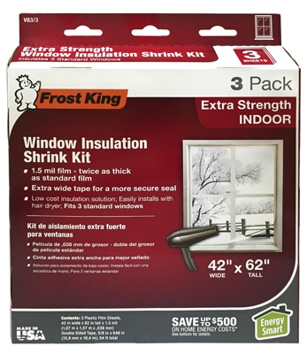 Window Insulation Kit, Indoors, Heavy Duty, 42 x 62-In. 3-Pk.