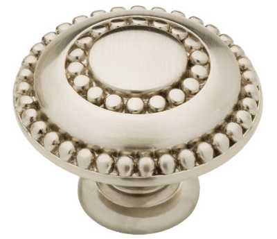 Cabinet Knob, Double Beaded, Satin Nickel, 1-3/8-In.