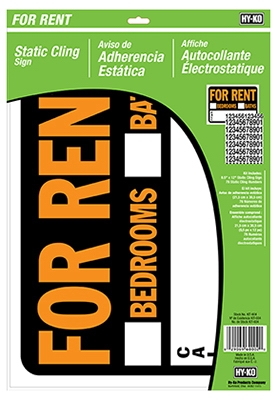  inchFor Rent inch Sign, Static Cling, 8.5 x 12-In.