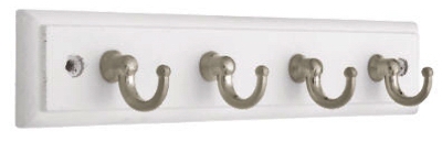Key Rail, 4-Hook, White & Satin Nickel, 1.5 x 9.75 x 4.5-In.