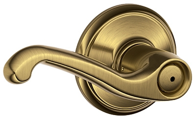 Privacy Lockset, Flair Lever, Antique Brass, Fits 2-3/8 & 2-3/4-In. Backsets