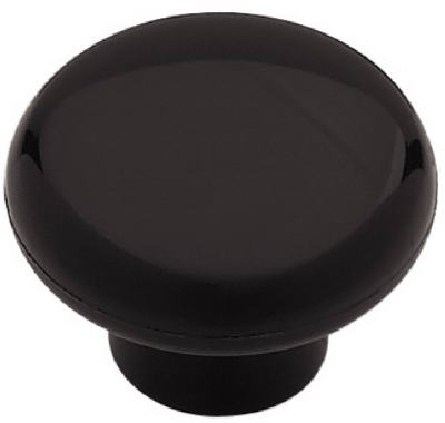 Cabinet Knob, Black Plastic, 1-3/8-In. Round
