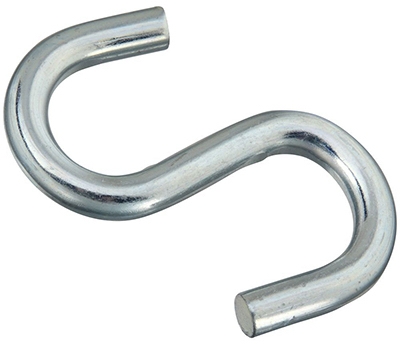 Heavy Open S-Hook, Zinc, 4-In.