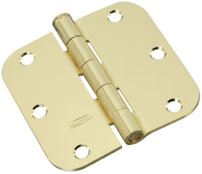 Door Hinge, Interior, Round-Edge, Polished Brass, 3.5-In.