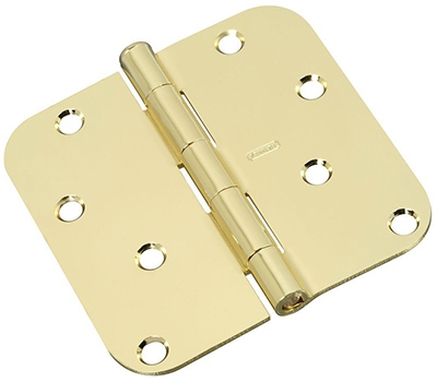 Door Hinge, Interior, Round-Edge, Polished Brass, 4-In.