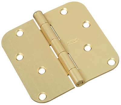 Door Hinge, Interior, Round-Edge, Satin Brass, 4-In.