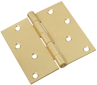 Door Hinge, Interior, Square-Edge, Satin Brass, 4-In.