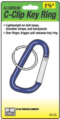 Key Ring, C-Clip, Aluminum, 2-3/8-In.