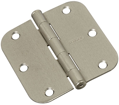 Door Hinge, Interior, Round-Edge, Satin Nickel, 3.5-In.