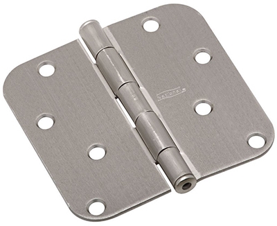 Door Hinge, Interior, Round-Edge, Satin Nickel, 4-In.