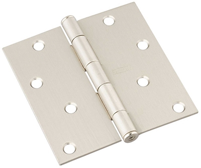 Door Hinge, Interior, Square-Edge, Satin Nickel, 4-In.