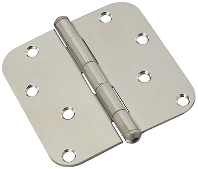 Door Hinge, Interior, Round-Edge, Stainless Steel, 4-In.