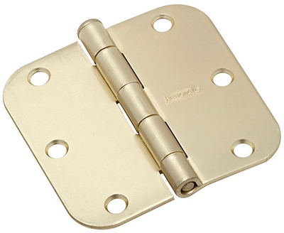 Door Hinge, Interior, Round-Edge, Satin Brass, 3-In.