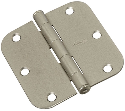 Door Hinge, Interior, Round-Edge, Satin Nickel, 3-In.